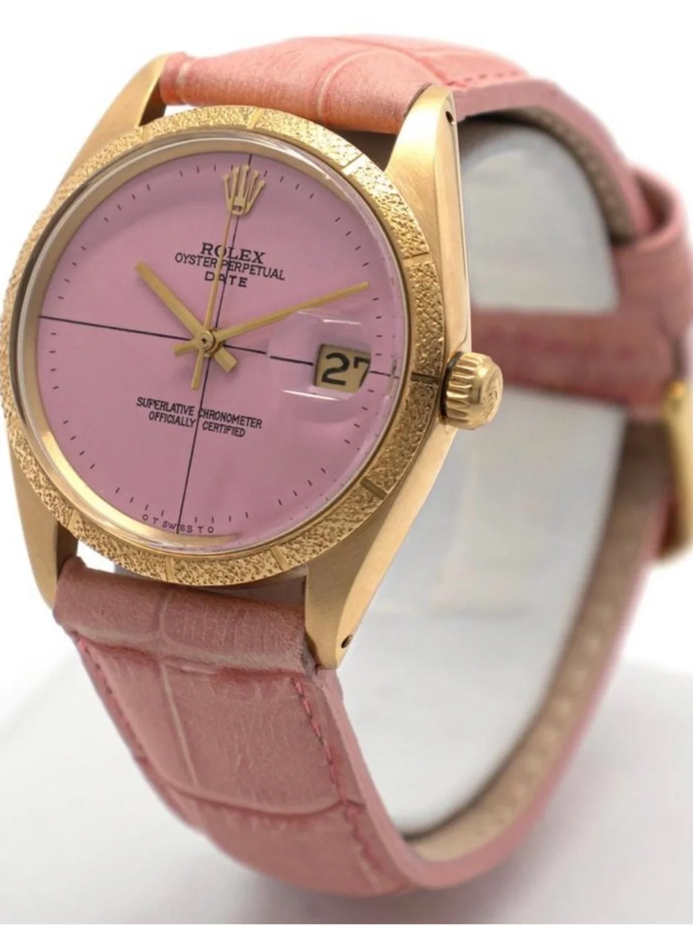 Rolex Watch Oyster perpetual date vintage gold 34mm pink dial ref 1510 18k gold